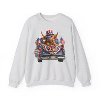 Patriotic Highland, America's 250th Birthday – Gildan Heavy Blend | Trendy Women’s and Men's Soft Sweatshirt. Direct to Garment. Printed & Shipped in the USA. Unisex Sizes.