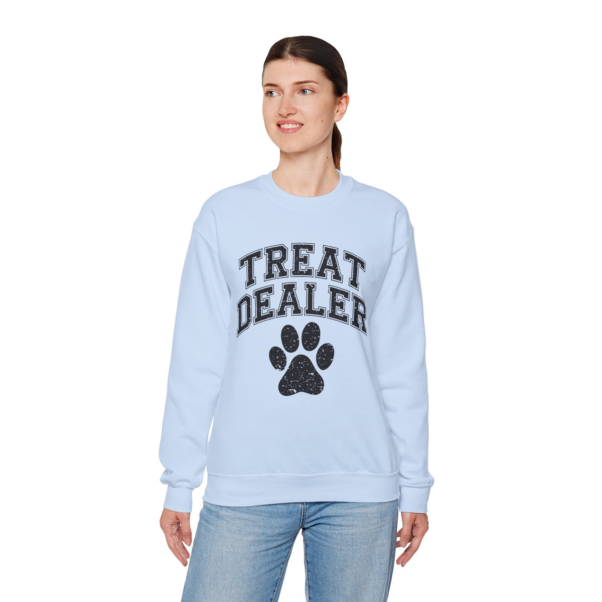 Treat Dealer, Dog Lover – Gildan Heavy Blend | Trendy Men's and Women’s Soft Sweatshirt. Direct to Garment. Printed & Shipped in the USA. Unisex Sizes.
