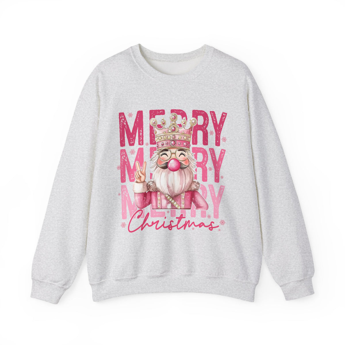 Merry Christmas - Cute Pink Bubblegum Nutcracker – Gildan Heavy Blend | Trendy Women’s Soft Sweatshirt. Direct to Garment. Printed & Shipped in the USA. Unisex Sizes.