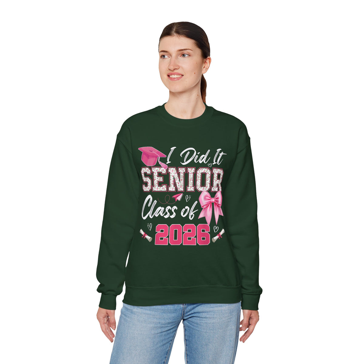 Class of 2026 I Did It Senior Coquette Bow Graduation – Gildan Heavy Blend | Trendy Women’s Soft Sweatshirt. Direct to Garment. Printed & Shipped in the USA. Unisex Sizes.