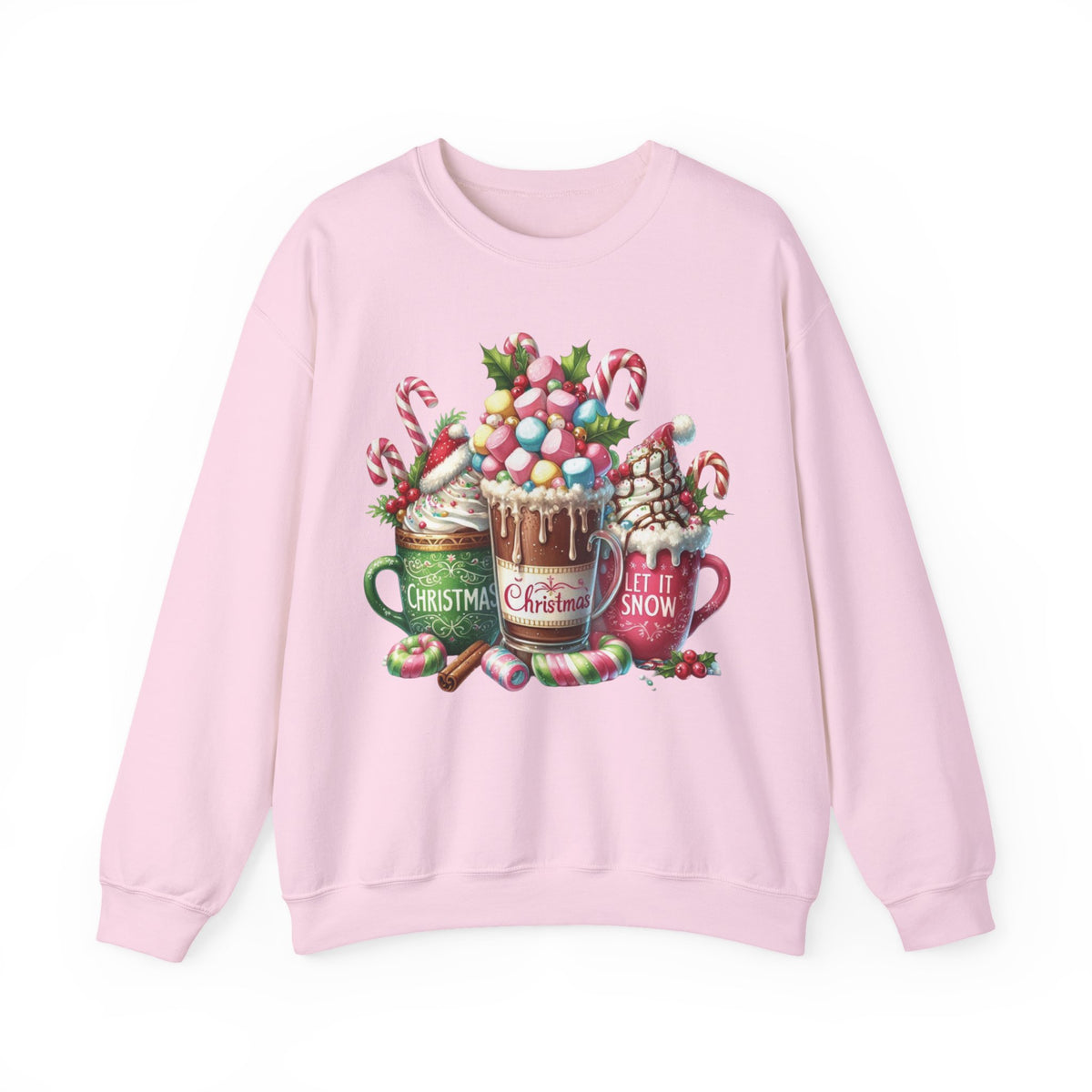 Hot Chocolate Mugs Christmas Hot Cocoa – Gildan Heavy Blend | Trendy Women’s Soft Sweatshirt. Direct to Garment. Printed & Shipped in the USA. Unisex Sizes.