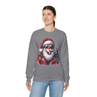 Biker Santa Leather Jacket Bubblegum – Gildan Heavy Blend | Trendy Women’s and Men's Soft Sweatshirt. Direct to Garment. Printed & Shipped in the USA. Unisex Sizes.