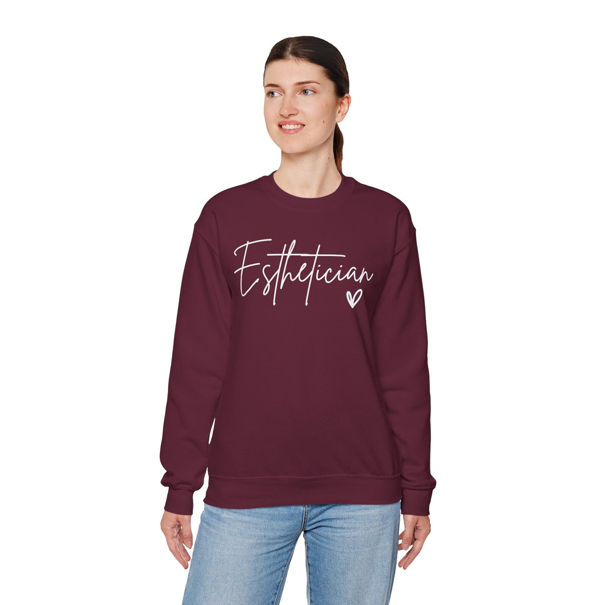 Esthetician Script, Perfect Gift for Your Botox Magician – Gildan Heavy Blend | Trendy Women’s Soft Sweatshirt. Direct to Garment. Printed & Shipped in the USA. Unisex Sizes.