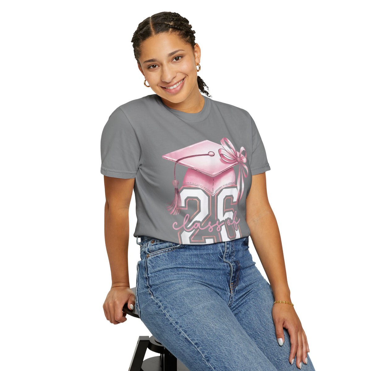 Pink Coquette, Class of 2026 Graduation Cap - Comfort Colors | Trendy Women's T-Shirt. Direct to Garment. Printed & Shipped in the USA. Unisex Sizes.