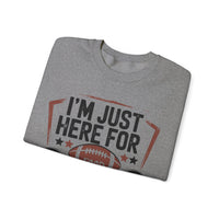 I'm Just Here for Food and Commercials – Gildan Heavy Blend | Trendy Women’s and Men's Soft Sweatshirt. Direct to Garment. Printed & Shipped in the USA. Unisex Sizes.