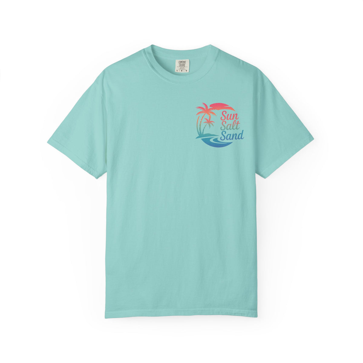 Sun Salt Sand, Beach Sunset - Front & Back Print - Comfort Colors | Trendy Women's and Men's T-Shirt. Direct to Garment. Printed & Shipped in the USA. Unisex Sizes.