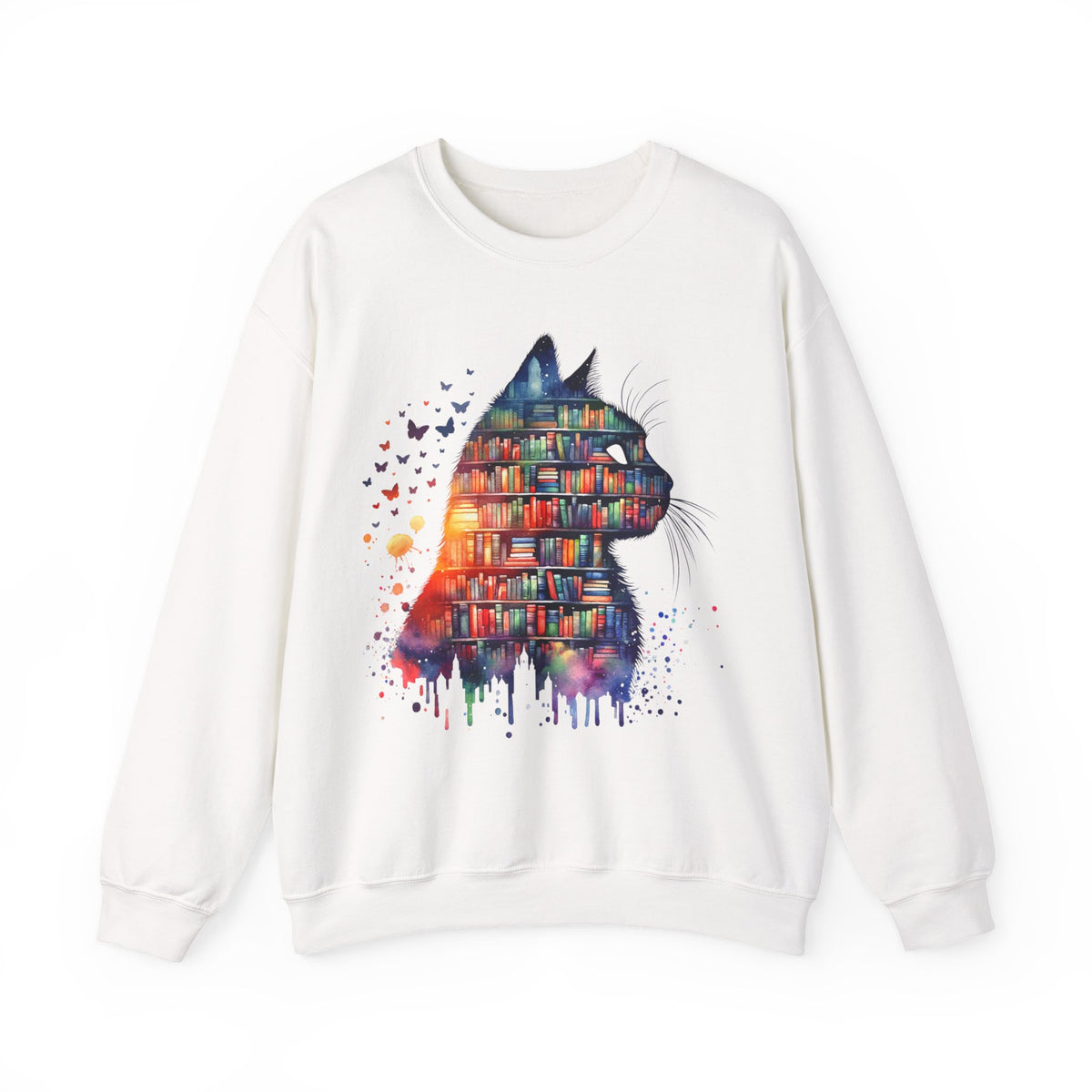 Cat Silhouette for Book Lovers – Gildan Heavy Blend | Trendy Women’s Soft Sweatshirt. Direct to Garment. Printed & Shipped in the USA. Unisex Sizes.