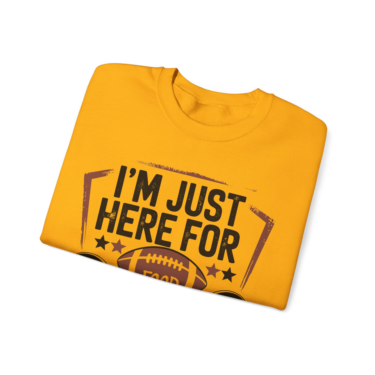 I'm Just Here for Food and Commercials – Gildan Heavy Blend | Trendy Women’s and Men's Soft Sweatshirt. Direct to Garment. Printed & Shipped in the USA. Unisex Sizes.