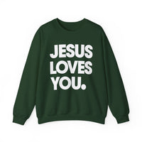 Jesus Loves You – Gildan Heavy Blend | Trendy Women’s and Men's Soft Sweatshirt. Direct to Garment. Printed & Shipped in the USA. Unisex Sizes.
