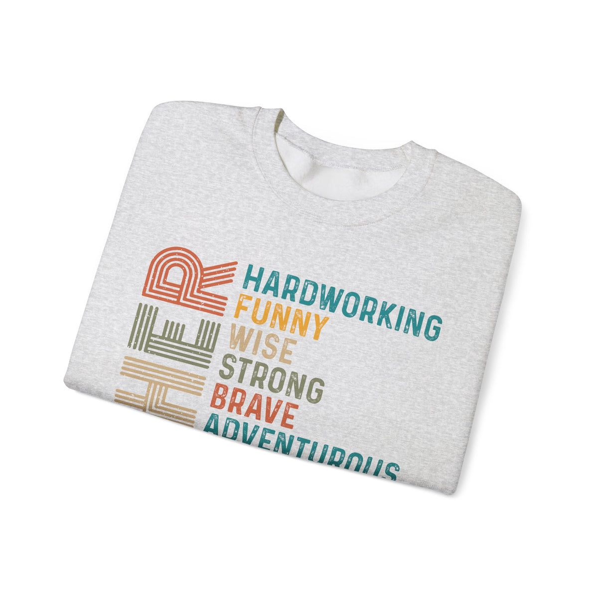 Father: Hardworking, Funny, Wise – Gildan Heavy Blend | Trendy Men's Soft Sweatshirt. Direct to Garment. Printed & Shipped in the USA. Unisex Sizes.