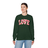 Faux Crochet Checkered LOVE – Gildan Heavy Blend | Trendy Women’s Soft Sweatshirt. Direct to Garment. Printed & Shipped in the USA. Unisex Sizes.