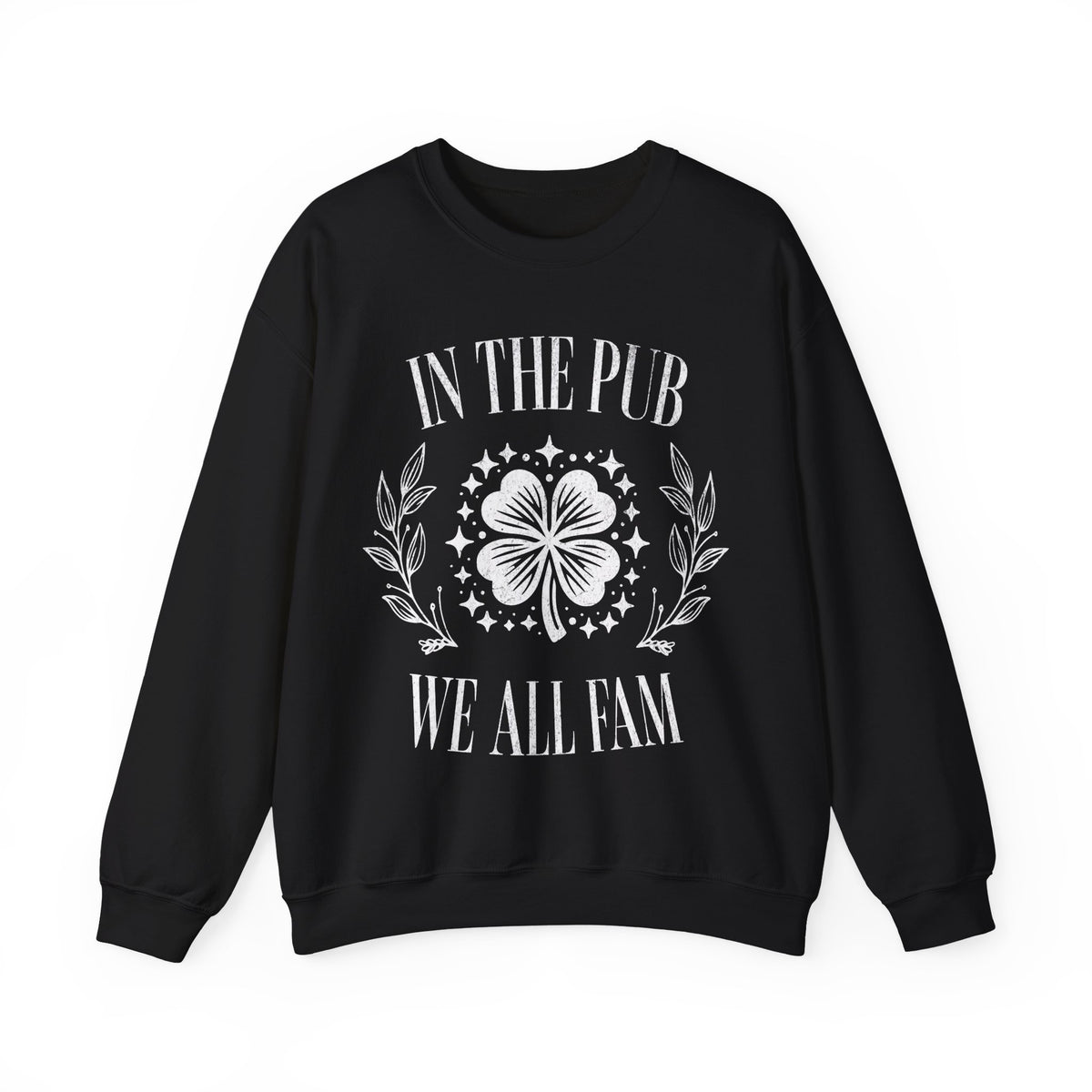 In the Pub We All Fam, Vintage – Gildan Heavy Blend | Trendy Women’s and Men's Soft Sweatshirt. Direct to Garment. Printed & Shipped in the USA. Unisex Sizes.