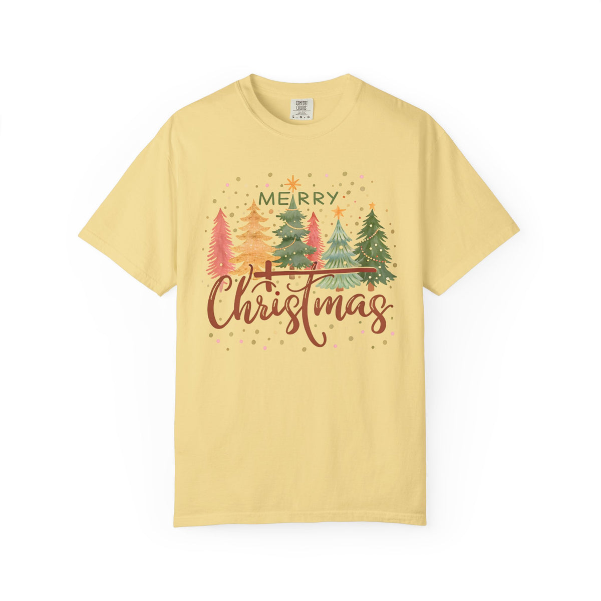 Merry ChrisTmas - Christian Faith - Comfort Colors | Trendy Women's T-Shirt. Direct to Garment. Printed & Shipped in the USA. Unisex Sizes.