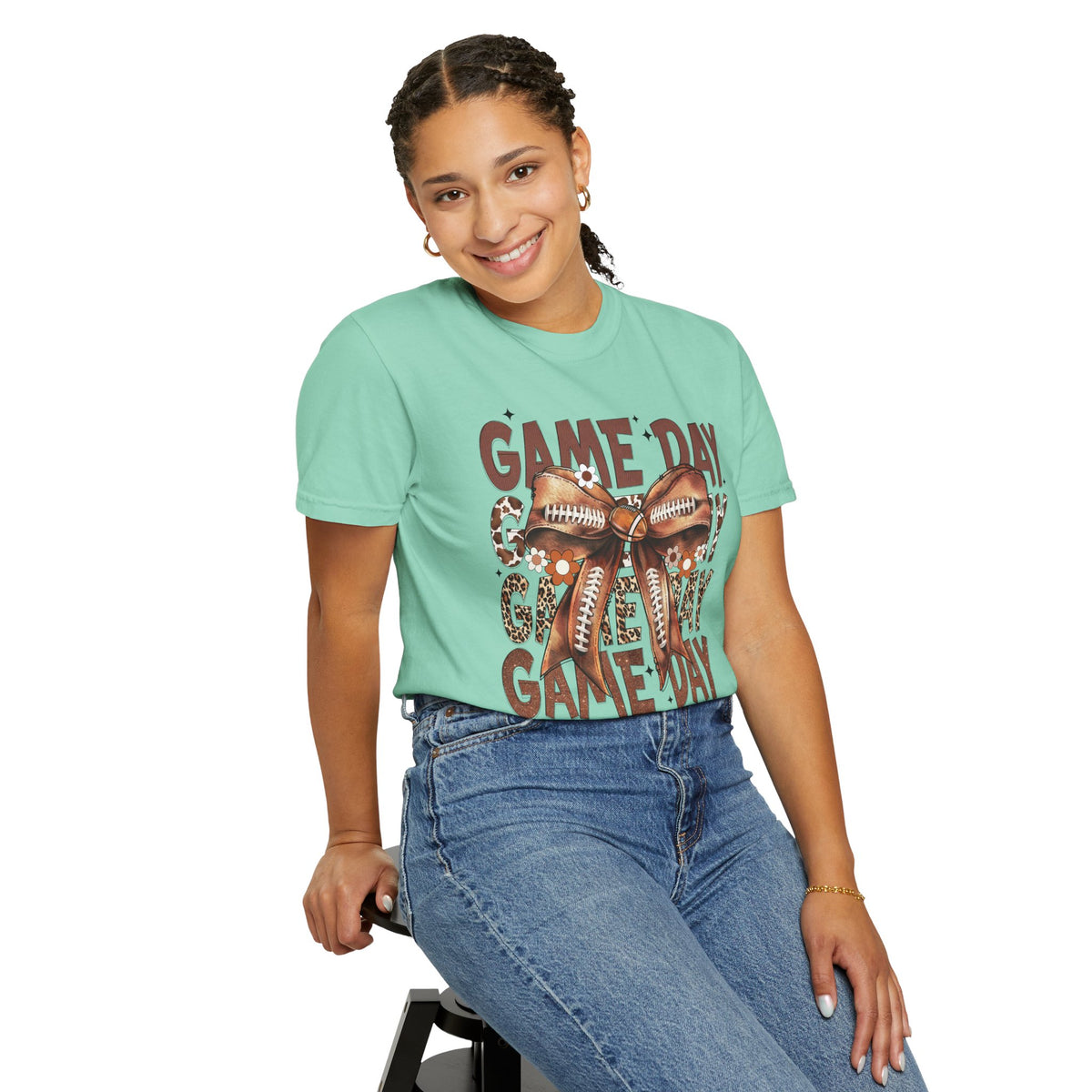 Game Day - Football Bow - Comfort Colors | Trendy Women's T-Shirt. Direct to Garment. Printed & Shipped in the USA. Unisex Sizes.