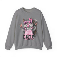 Cute But Feral, Squirrel in Pink Bibs – Gildan Heavy Blend | Trendy Women’s Soft Sweatshirt. Direct to Garment. Printed & Shipped in the USA. Unisex Sizes.
