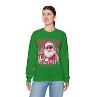 Pink Merry Christmas Bubblegum Santa – Gildan Heavy Blend | Trendy Women’s Soft Sweatshirt. Direct to Garment. Printed & Shipped in the USA. Unisex Sizes.