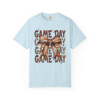 Game Day - Football Bow - Comfort Colors | Trendy Women's T-Shirt. Direct to Garment. Printed & Shipped in the USA. Unisex Sizes.