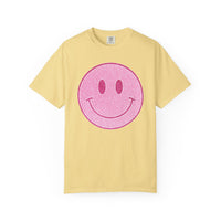 Faux Glitter Smiley - Comfort Colors | Trendy Women's T-Shirt. Direct to Garment. Printed & Shipped in the USA. Unisex Sizes.