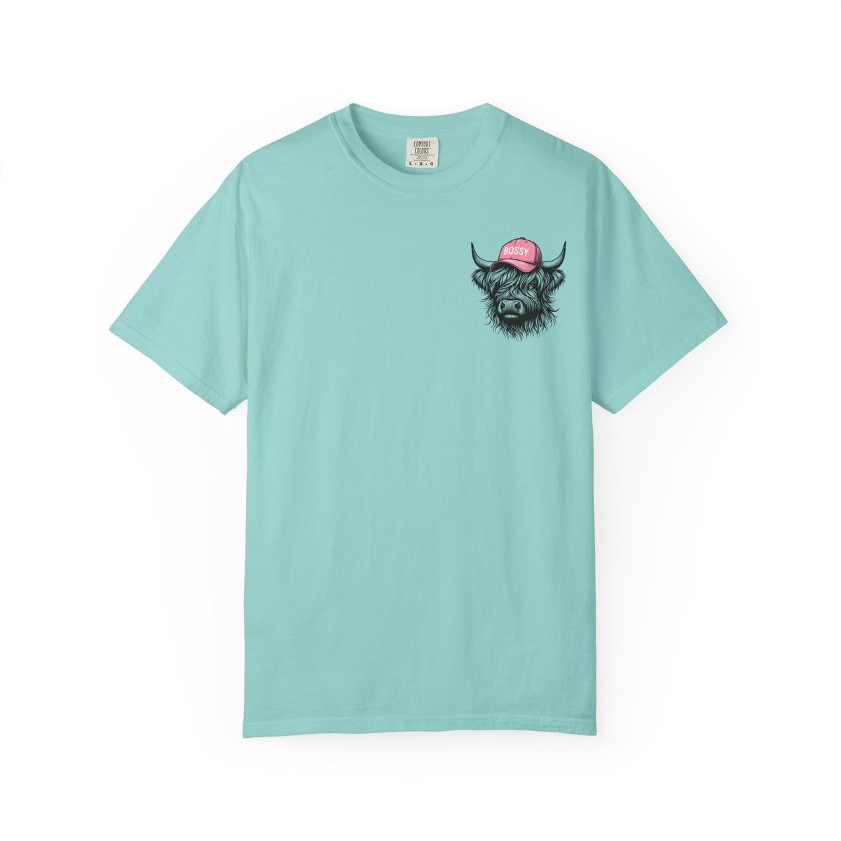 Head Heffa Highland Cow, Front & Back Print - Comfort Colors | Trendy Women's T-Shirt. Direct to Garment. Printed & Shipped in the USA. Unisex Sizes.