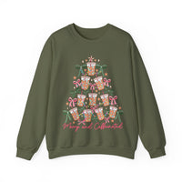 Merry and Caffeinated Iced Coffee Christmas Tree – Gildan Heavy Blend | Trendy Women’s Soft Sweatshirt. Direct to Garment. Printed & Shipped in the USA. Unisex Sizes.