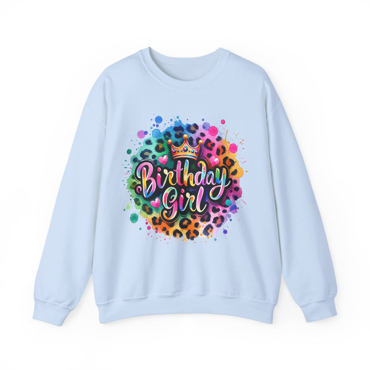 Birthday Girl, Neon Leopard – Gildan Heavy Blend | Trendy Women’s Soft Sweatshirt. Direct to Garment. Printed & Shipped in the USA. Unisex Sizes.