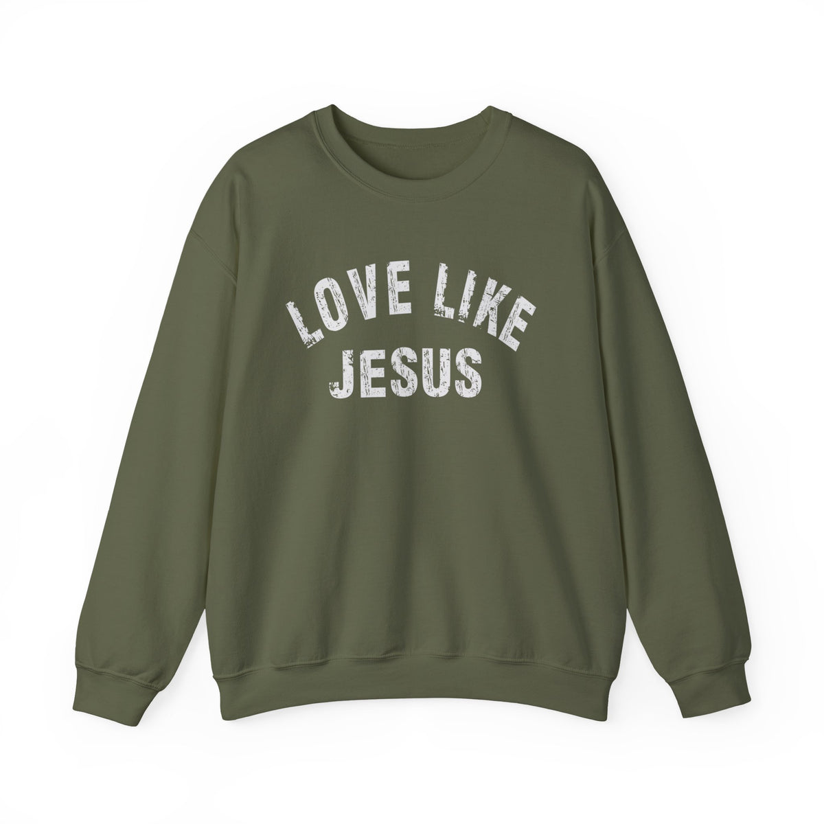 Love Like Jesus - Distressed – Gildan Heavy Blend | Trendy Men's and Women’s Soft Sweatshirt. Direct to Garment. Printed & Shipped in the USA. Unisex Sizes.