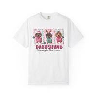 Dachshund Through the Snow - Comfort Colors | Trendy Women's T-Shirt. Direct to Garment. Printed & Shipped in the USA. Unisex Sizes.