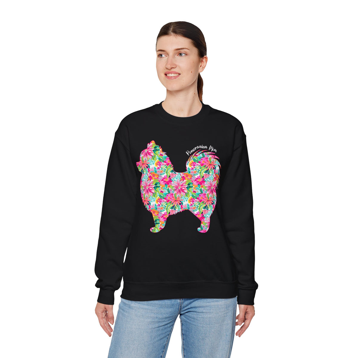 Pomeranian Mom, Floral – Gildan Heavy Blend | Trendy Women’s Soft Sweatshirt. Direct to Garment. Printed & Shipped in the USA. Unisex Sizes.