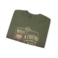 What a Friend We Have in Jesus, Guitar Vintage – Gildan Heavy Blend | Trendy Women’s Soft Sweatshirt. Direct to Garment. Printed & Shipped in the USA. Unisex Sizes.