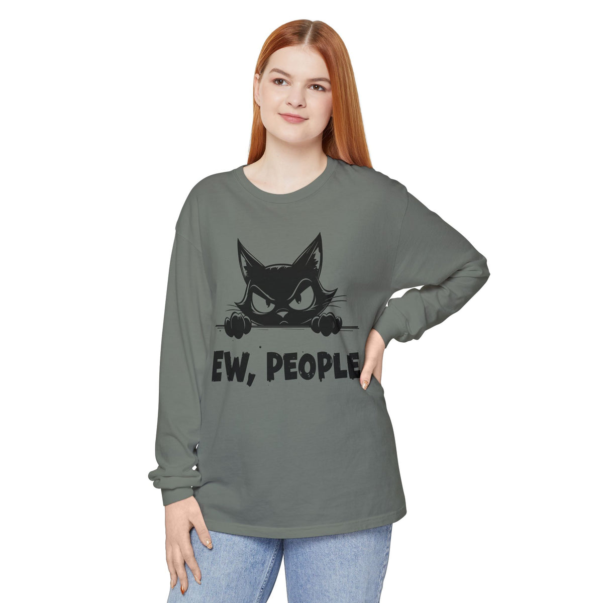 Ew People, Grumpy Cat - Comfort Colors | Trendy Women's and Men's Long Sleeve T-Shirt. Direct to Garment. Printed & Shipped in the USA. Unisex Sizes.