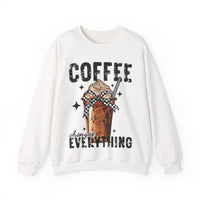 Coffee Changes Everything, Iced Coffee, Coffee Lovers – Gildan Heavy Blend | Trendy Women’s Soft Sweatshirt. Direct to Garment. Printed & Shipped in the USA. Unisex Sizes.