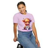 Sugar Addict Highland Cow - Comfort Colors | Trendy Women's T-Shirt. Direct to Garment. Printed & Shipped in the USA. Unisex Sizes.