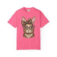 Bunny with Leopard Bow and Glasses - Comfort Colors | Trendy Women's T-Shirt. Direct to Garment. Printed & Shipped in the USA. Unisex Sizes.