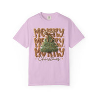 Merry Merry Merry Christmas, Faux Latch Hook Yarn - Comfort Colors | Trendy Women's T-Shirt. Direct to Garment. Printed & Shipped in the USA. Unisex Sizes.