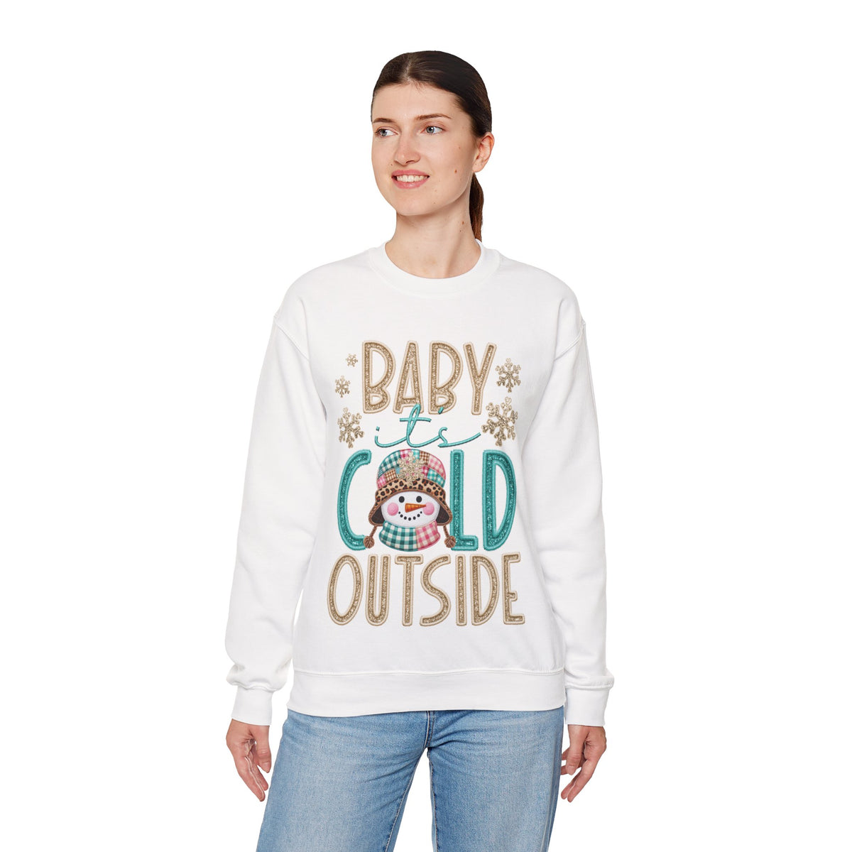 Baby It's Cold Outside Snowman – Gildan Heavy Blend | Trendy Women’s Soft Sweatshirt. Direct to Garment. Printed & Shipped in the USA. Unisex Sizes.