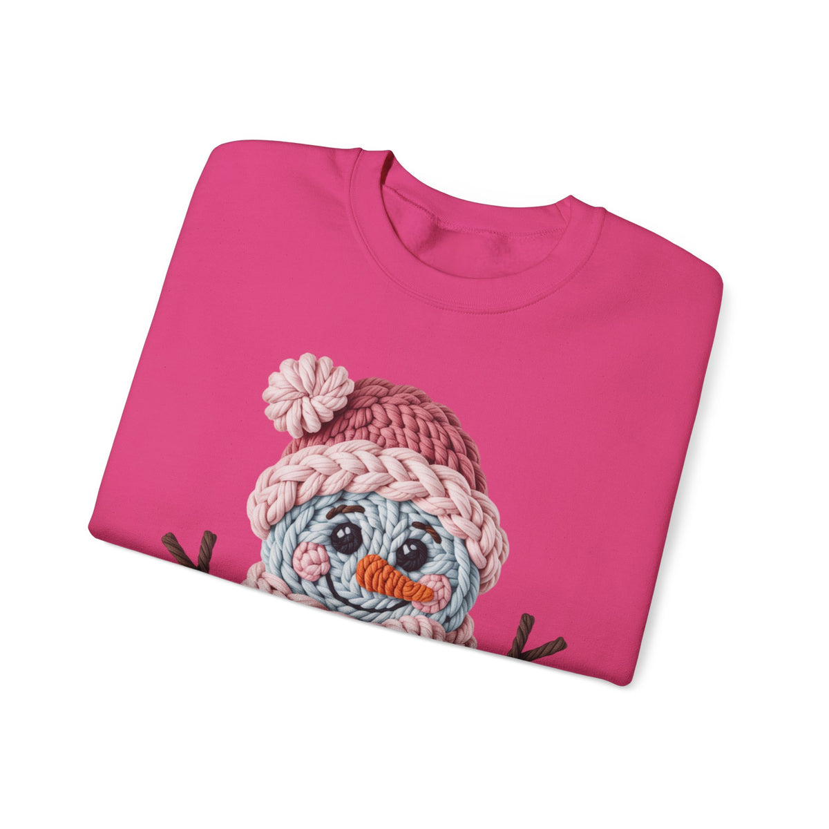 Cute Yarn Snowman - Pink Scarf Faux Yarn – Gildan Heavy Blend | Trendy Women’s Soft Sweatshirt. Direct to Garment. Printed & Shipped in the USA. Unisex Sizes.