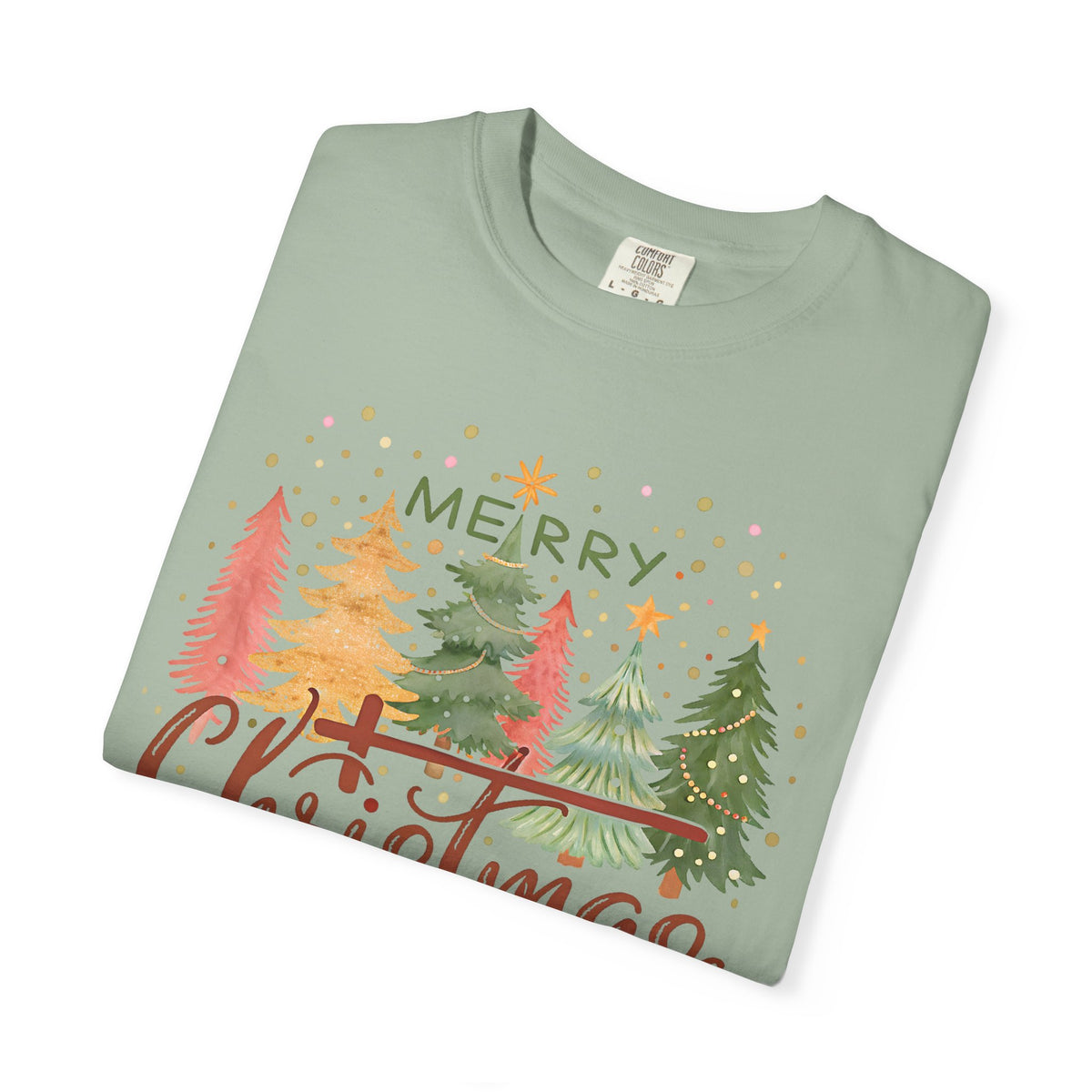 Merry ChrisTmas - Christian Faith - Comfort Colors | Trendy Women's T-Shirt. Direct to Garment. Printed & Shipped in the USA. Unisex Sizes.
