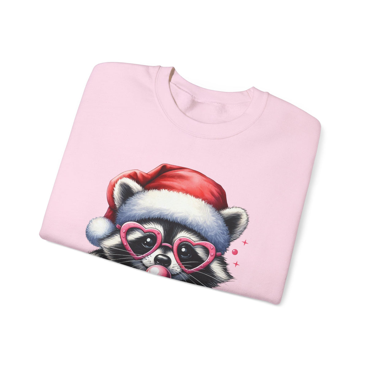 Merry Trashmas Bubblegum Raccoon w/Santa Hat Christmas – Gildan Heavy Blend | Trendy Women’s Soft Sweatshirt. Direct to Garment. Printed & Shipped in the USA. Unisex Sizes.