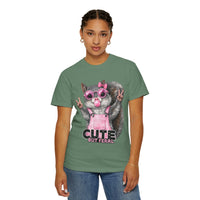 Cute But Feral, Squirrel in Pink Bibs - Comfort Colors | Trendy Women's T-Shirt. Direct to Garment. Printed & Shipped in the USA. Unisex Sizes.