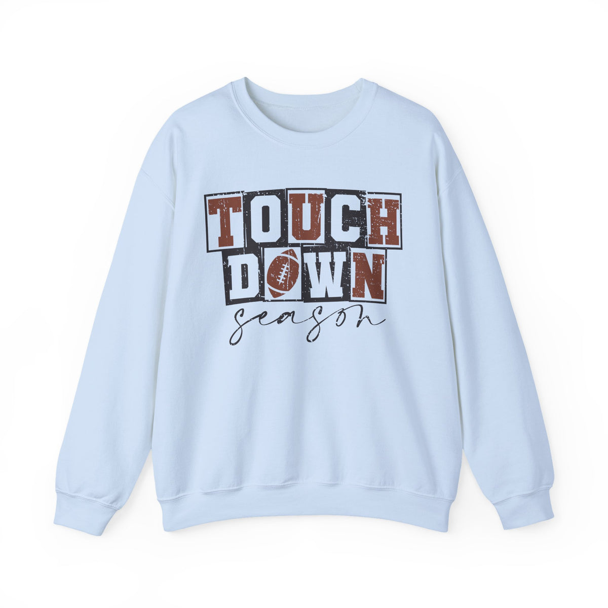Touchdown Season - Distressed – Gildan Heavy Blend | Trendy Men's and Women’s Soft Sweatshirt. Direct to Garment. Printed & Shipped in the USA. Unisex Sizes.