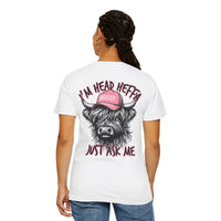 Head Heffa Highland Cow, Front & Back Print - Comfort Colors | Trendy Women's T-Shirt. Direct to Garment. Printed & Shipped in the USA. Unisex Sizes.