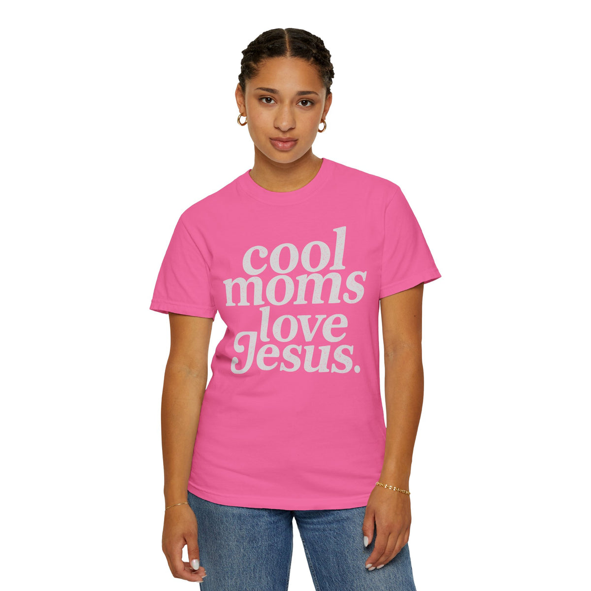 Cool Moms Love Jesus, Vintage - Comfort Colors | Trendy Women's T-Shirt. Direct to Garment. Printed & Shipped in the USA. Unisex Sizes.