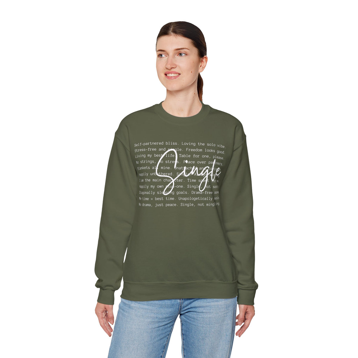 Single, Typography – Gildan Heavy Blend | Trendy Women’s Soft Sweatshirt. Direct to Garment. Printed & Shipped in the USA. Unisex Sizes.
