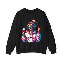Dramatic Girl With Wine Messy Bun Peace Sign – Gildan Heavy Blend | Trendy Women’s Soft Sweatshirt. Direct to Garment. Printed & Shipped in the USA. Unisex Sizes.