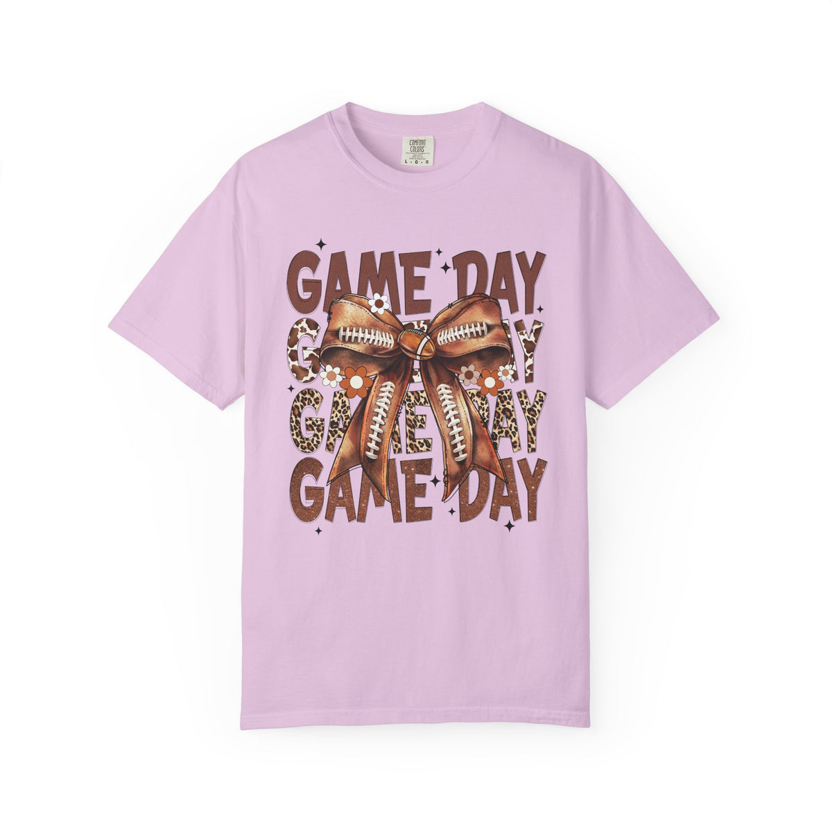 Game Day - Football Bow - Comfort Colors | Trendy Women's T-Shirt. Direct to Garment. Printed & Shipped in the USA. Unisex Sizes.