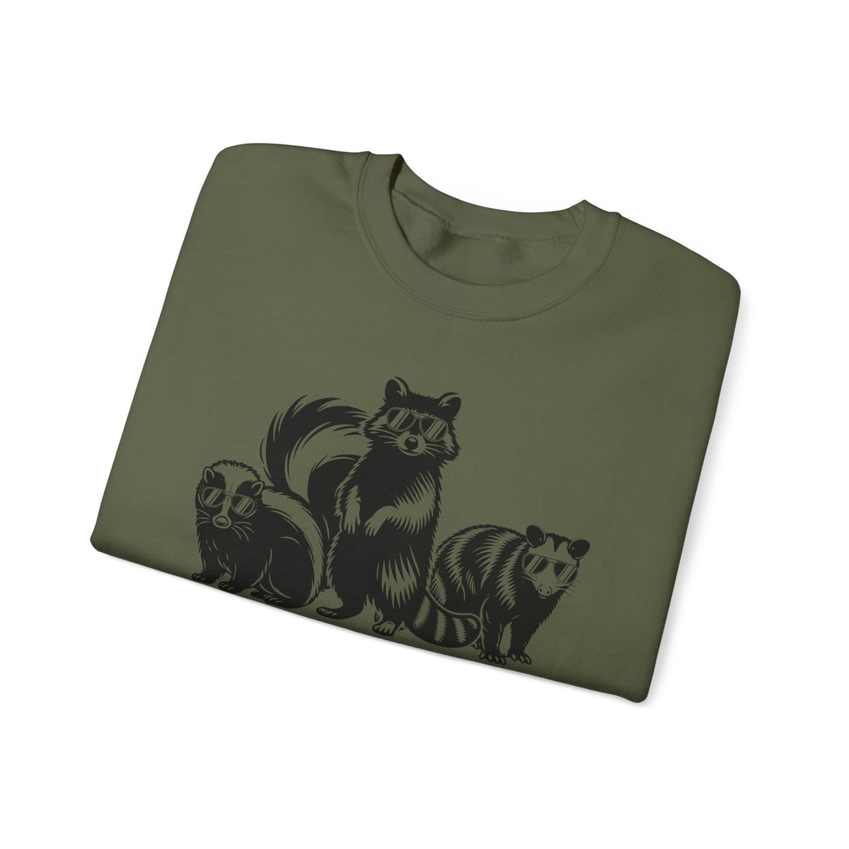 Stay Trashy, Skunk Raccoon Possum – Gildan Heavy Blend | Trendy Women’s and Men's Soft Sweatshirt. Direct to Garment. Printed & Shipped in the USA. Unisex Sizes.