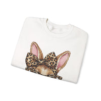 Bunny with Leopard Glasses and Bow – Gildan Heavy Blend | Trendy Women’s Soft Sweatshirt. Direct to Garment. Printed & Shipped in the USA. Unisex Sizes.