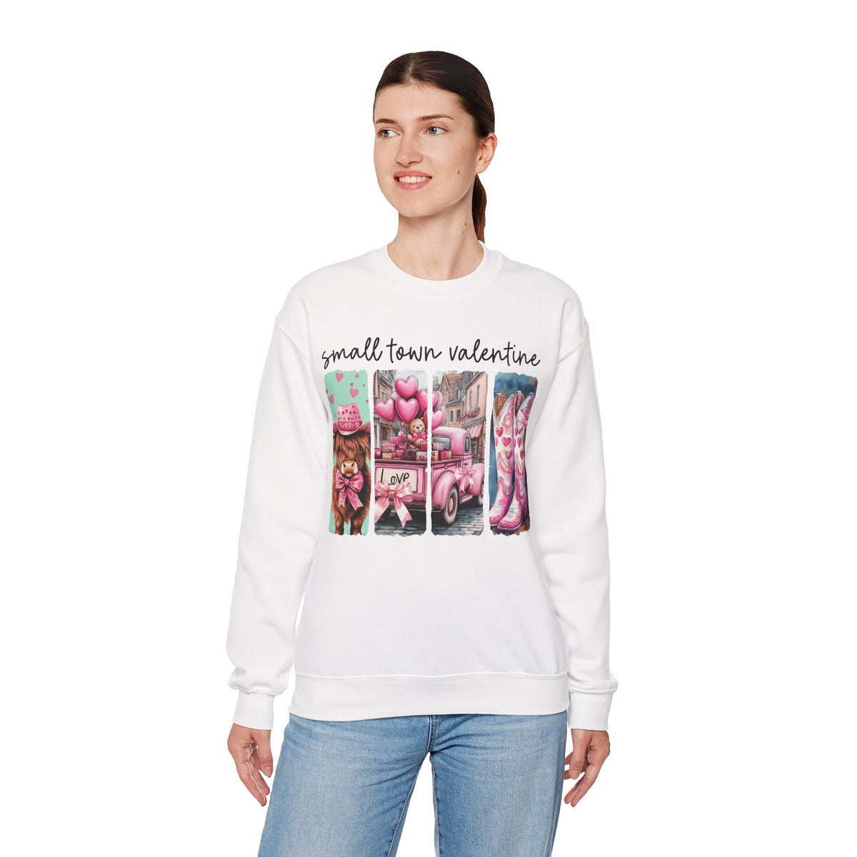 Small Town Valentine – Gildan Heavy Blend | Trendy Women’s Soft Sweatshirt. Direct to Garment. Printed & Shipped in the USA. Unisex Sizes.