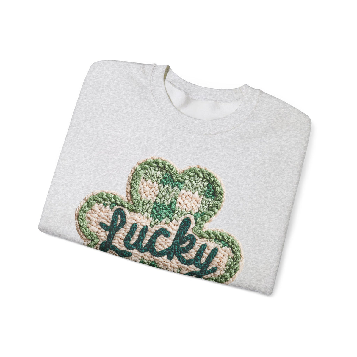 Lucky Shamrock Faux Knit – Gildan Heavy Blend | Trendy Men's and Women’s Soft Sweatshirt. Direct to Garment. Printed & Shipped in the USA. Unisex Sizes.