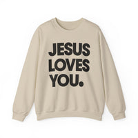 Jesus Loves You – Gildan Heavy Blend | Trendy Women’s and Men's Soft Sweatshirt. Direct to Garment. Printed & Shipped in the USA. Unisex Sizes.